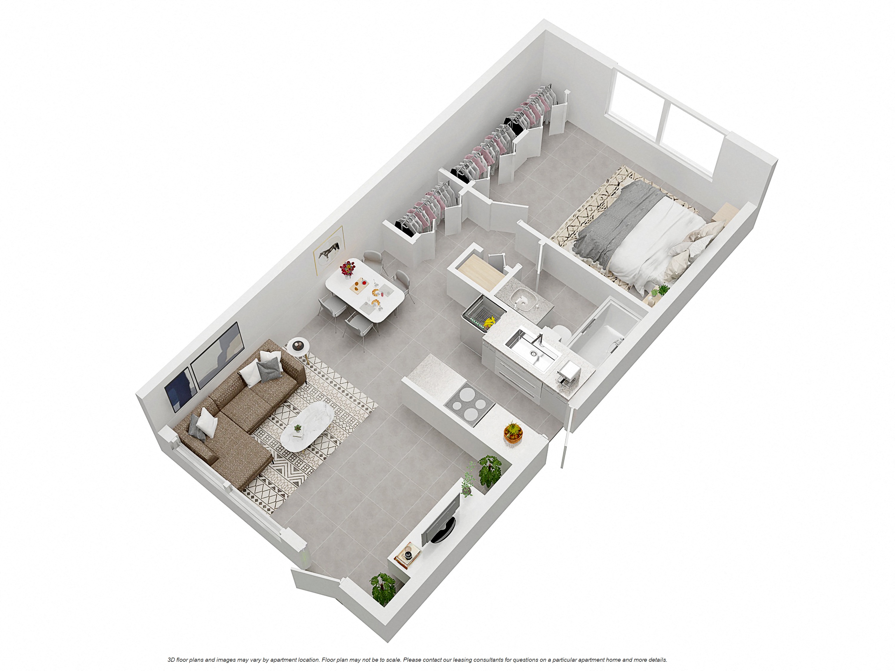 Floor plan for 1 bed, 1 bath, 560 sqft